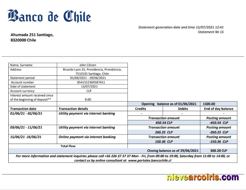 Chile Banco de Chile statement